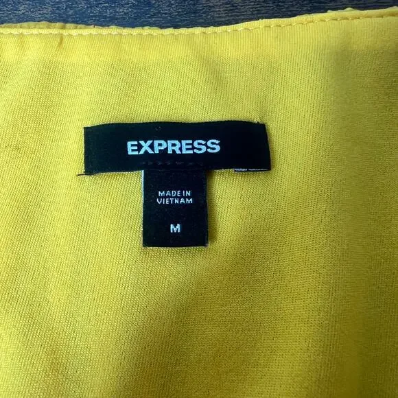 Express Satin V-Neck Flutter Sleeve Pleated Cutout Midi Dress Sz M Yellow Gold - Picture 8 of 11